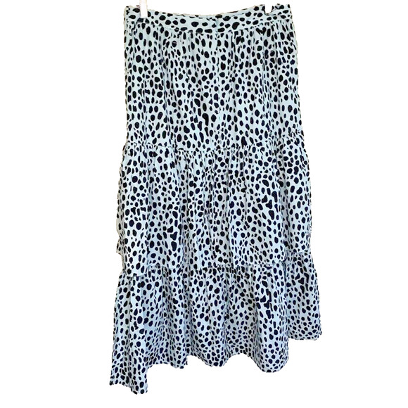 House of Stars Maxi Tiered Skirt High Waisted Size 10 Cotton Leopard Print Blue - Picture 3 of 6